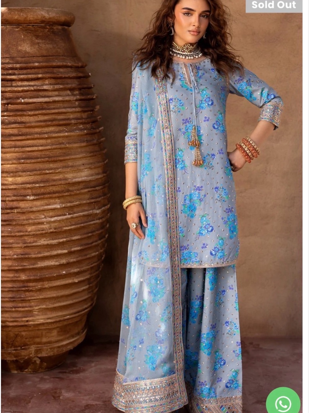 Charizma Blue Floral Embellished Pakistani Suit with Dupatta